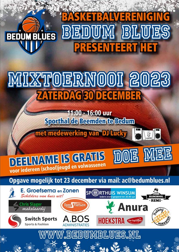 basketbalvereniging bedum blues mixtoernooi 30 december 2023
