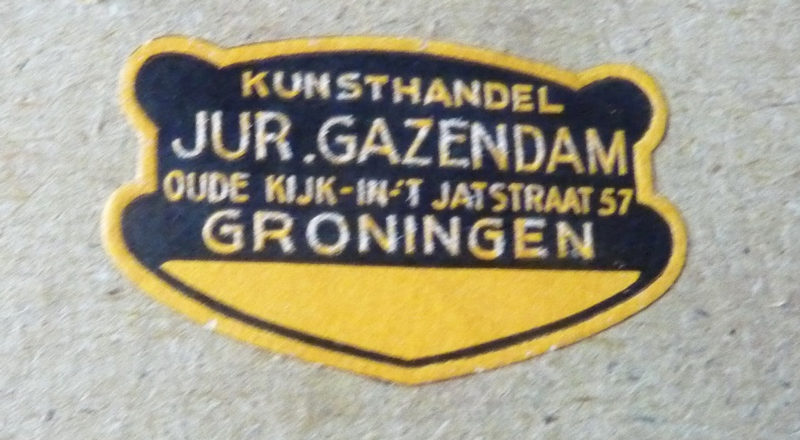 sticker kunsthandel Jur. Gazendam Oude Kijk int Jatstraat 57 Groningen