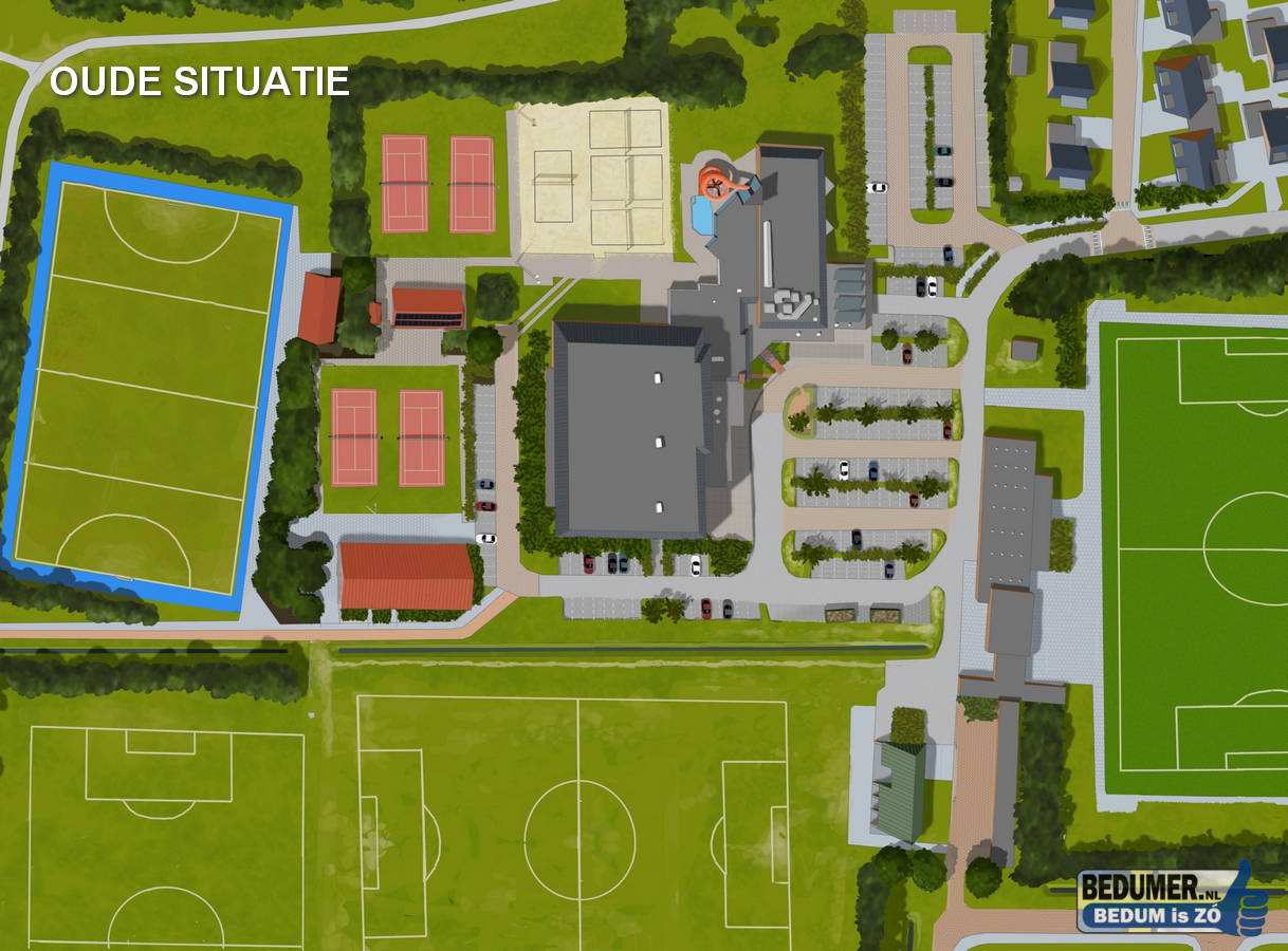 Sportpark Bedum oude situatie voor herinrichting en nieuwbouw